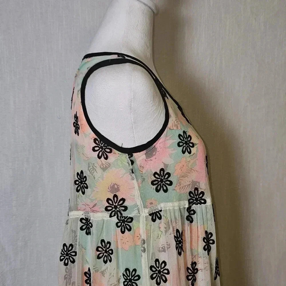 Uncle Frank Neon Floral Whimsygoth Mesh Embroidered Overlay Flirty Mini Dress XS - Picture 5 of 15